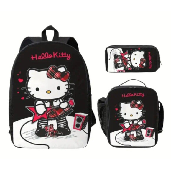 NEW Sanrio Hello Kitty 3 PC. Bookbag Lunch Bag Pencil Case. Work School Travel - Picture 1 of 2